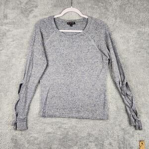 Poof New York Sweater Womens Medium Blue Tie Sleeve Raglan Boho Preppy Knit Top